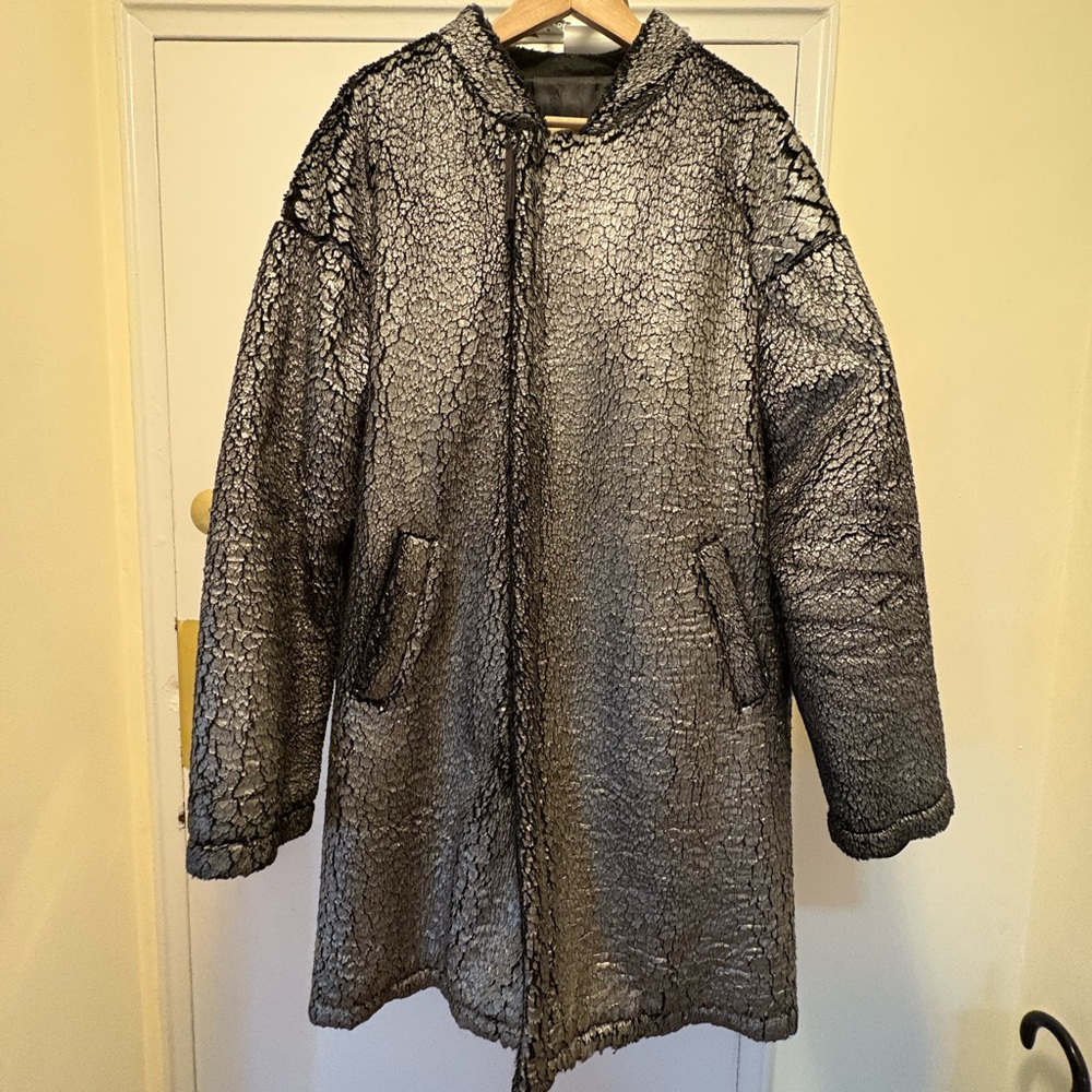 Helmut Lang silver foil Sherpa coat